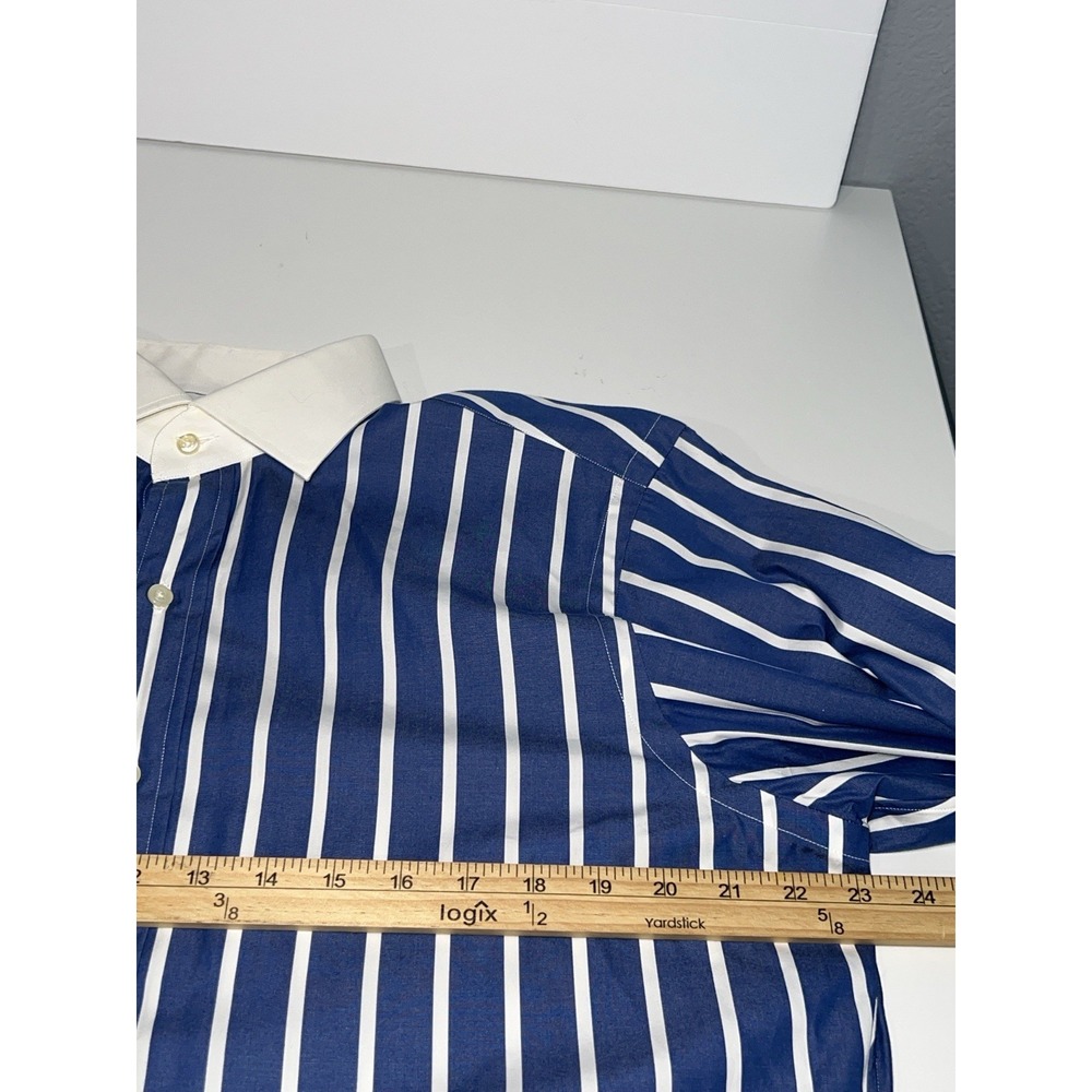 Polo Ralph Lauren Button Up Shirt Mens 15.5 Indigo Stripe White Collar 30s Style - Picture 5 of 11